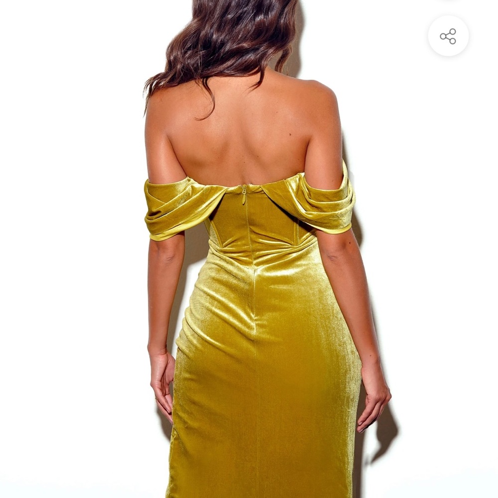 Gold Velvet Off Shoulder Corset Dress - Picture 5 of 8